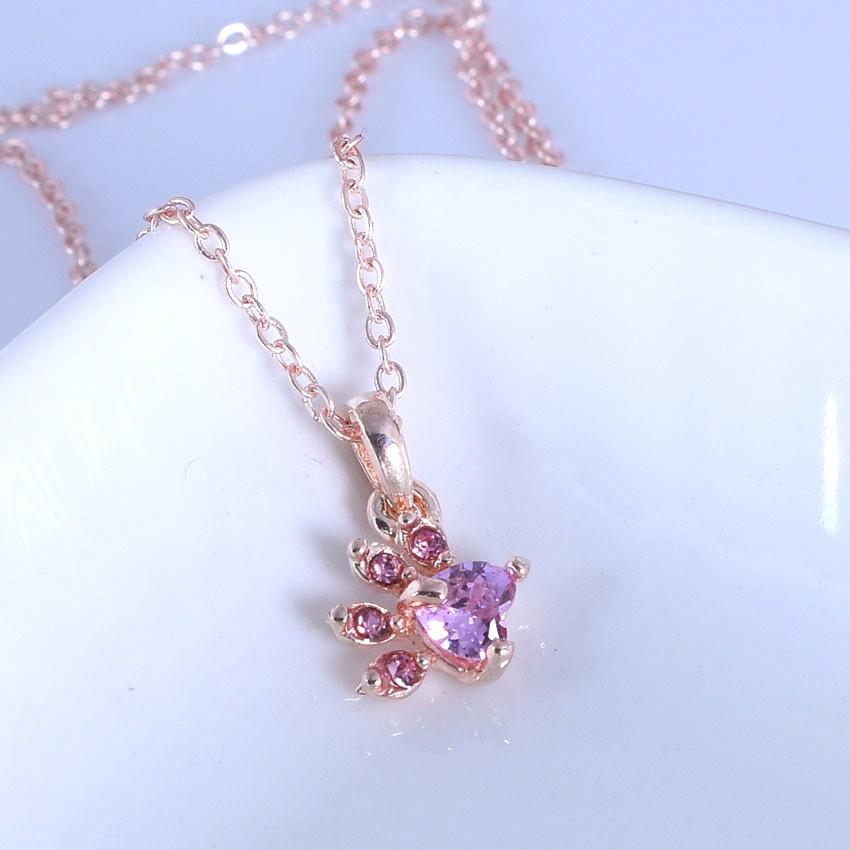 European  American Fashion Necklace: Animal Paw Print Pendant with Pink Diamond – Hot Trend Jewelry