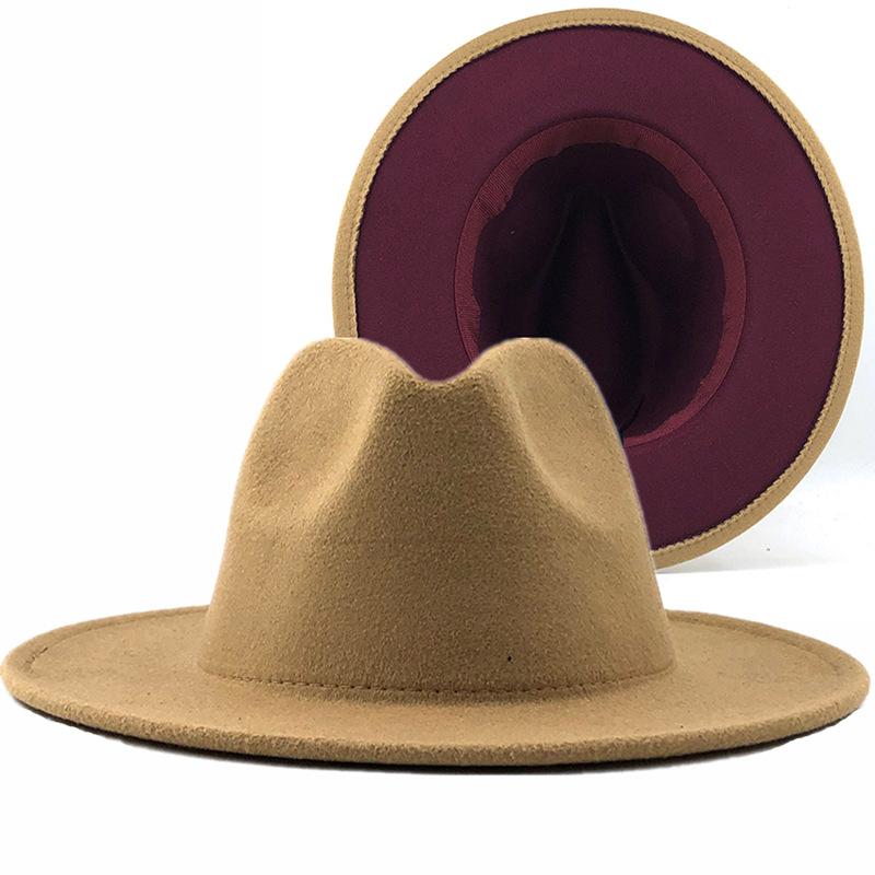 European and American woolen top hat new outer yellow inner sapphire blue hat ethnic style jazz hat cashmere felt hat