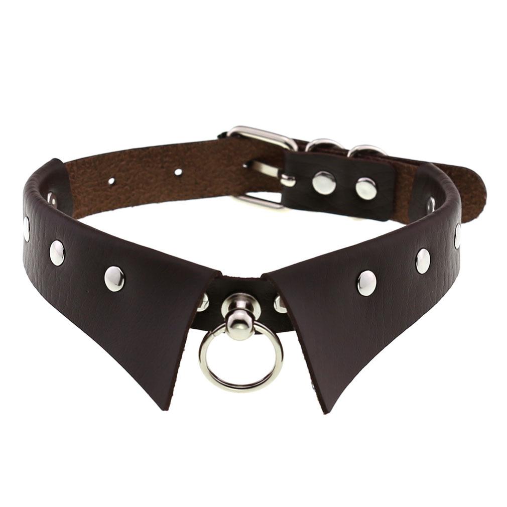 European & American Punk Gothic Leather Collar Necklace with Simple Fashion Ring