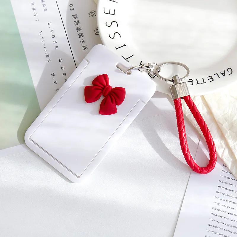 New Fashion Employee Plastic Card Cover Lanyard Work Card Holder Business ID Badge Holder Name Tag Bags Case Cute Bow