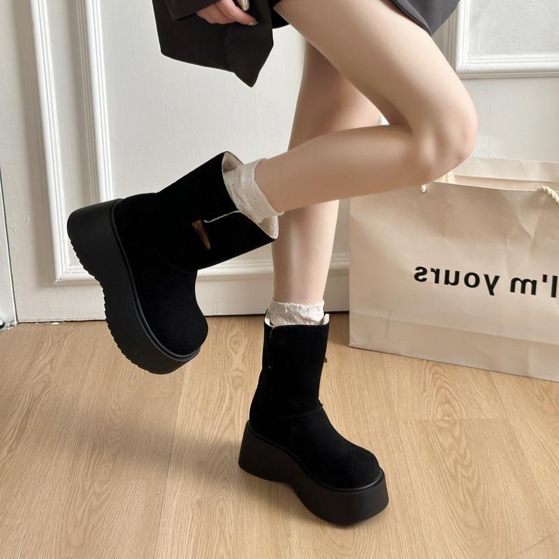 2025 Winter New Round Head Thick Sole Height Increase Two Wear Snow Boots Women's Korean Version Velvet Warm Snow Boots Women's Cotton Shoes