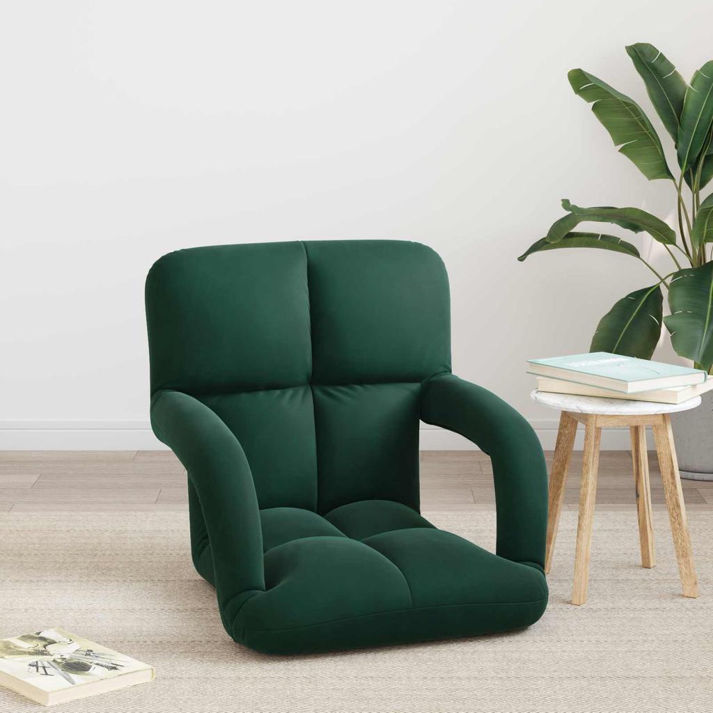 Adjustable Floor Chair Dark Green Velvet