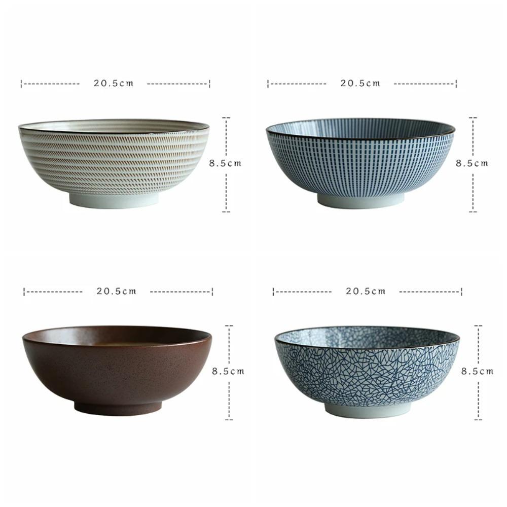 Household Retro Tableware Japanese Lamian Noodles Bowl Ceramic Noodle Bowl Stripe Design Big Soup Bowl Restaurant 8 Inches.