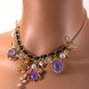 New metal gold-plated chain braided rope inlaid with gemstones bee petals stud earrings necklace set