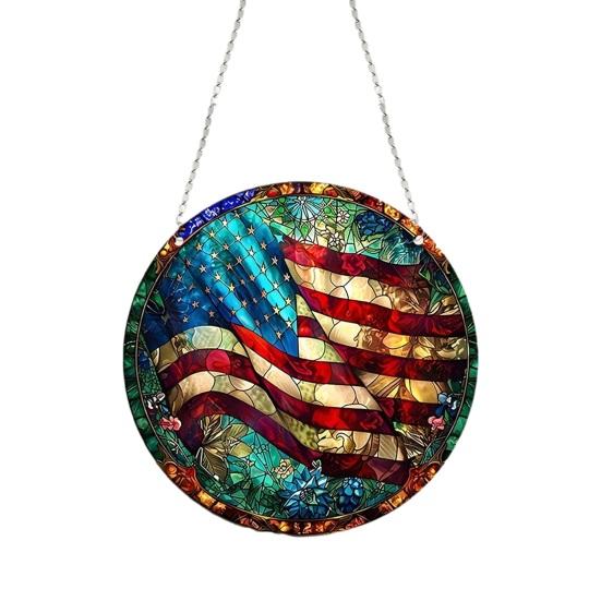 4th of July Patriotic American Flag Suncatcher Acrylic Stained Glass