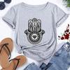 Camisetas con estampado de la mano de Fátima de Hamasa para mujer, camisetas Unisex Harajuku de la mano de Hamsa de la suerte, camisetas negras de manga corta para verano para mujer