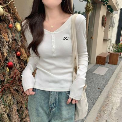 Early Spring, Be Careful with the Embroidery Design Collar, Bottoming Shirt, Slim Fit, Spice Girl Style Long-sleeved Shirt, and Versatile Tops.