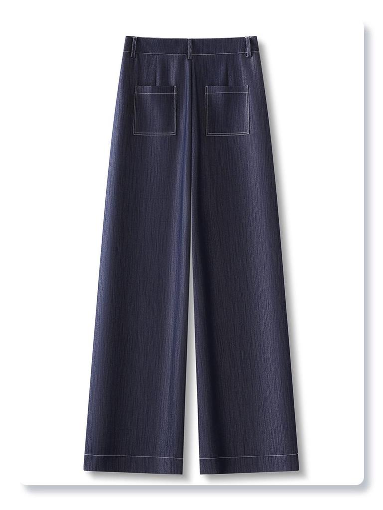 Women's Dark Blue Tencel Wide-Leg Jeans - 2025 Spring/Autumn Collection