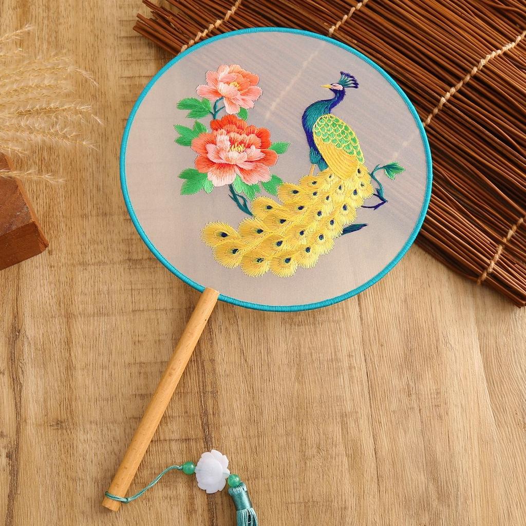Double-Sided Embroidery Fan Colorful Silk Round Fan Classical Hand Fan Embroidered For Ceremonial Events Cultural Activities