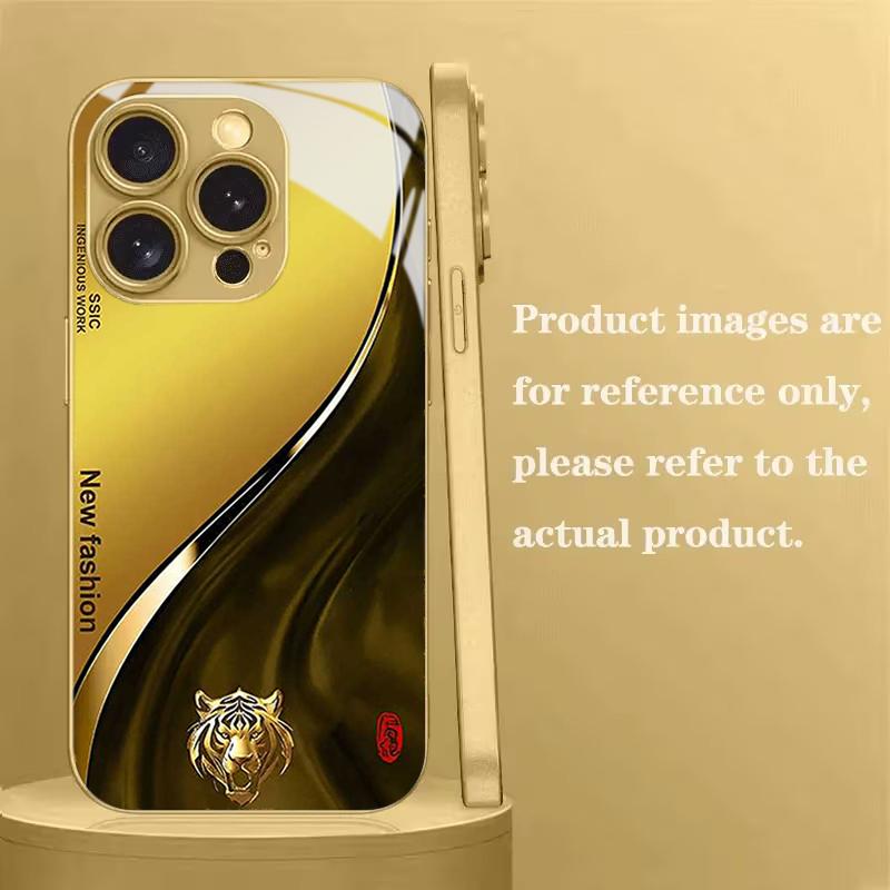 Popular Metal Lion Tempered Glass Phone Case For iPhone 16 17 Pro Max 14 15 Plus 11 12 13 Pro 17 Air 16E Lens Protection Cover