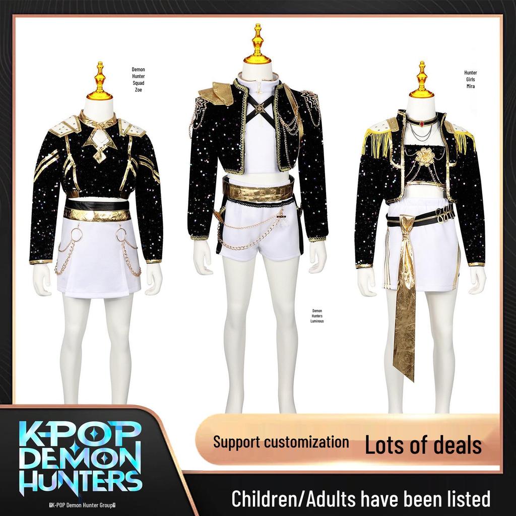 Demon Hunter Girls K-Pop Zoe Miller Lumi Black Gold Costume - Anime & TV-Inspired Children's Wear