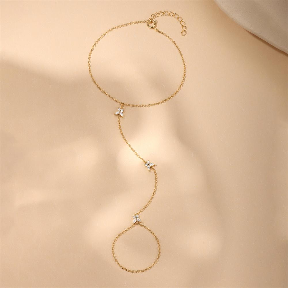 Canner Copper Butterfly Cz Finger Bracelet Ring Chain For Women Ins Eight-Pointed Star Hand Ring Chain Bracelets