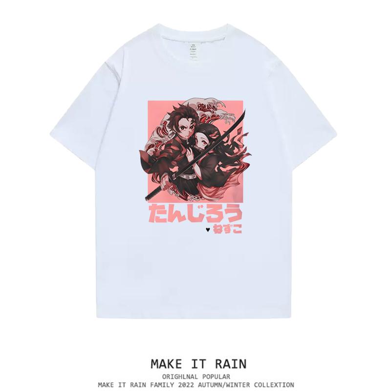 Ghost Exterminating Blade Two Dimensional Animation Peripheral Fun Men's and Women's Crew Neck Retro T-Shirt Summer Clothing