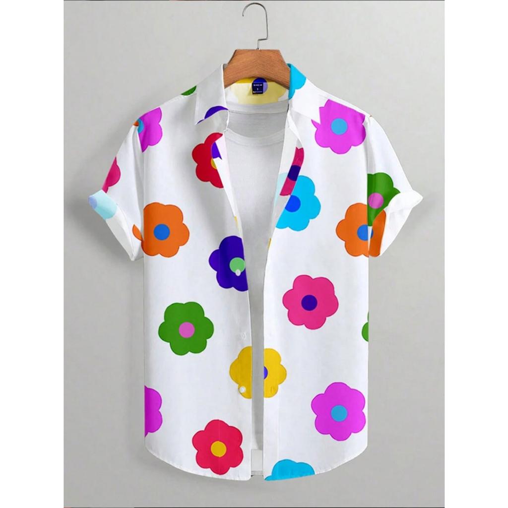 2025 New Summer Daily Fashion Short-sleeved Shirts 3D Flower-printed Men's Casual Shirts Outdoor Beach Hawaiian Style Shirts