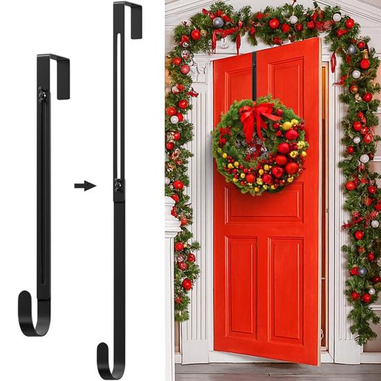 Adjustable Metal Wreath Hanger Ultra-Thin Over-The-Door Hook Christmas Halloween Fall Party Decoration