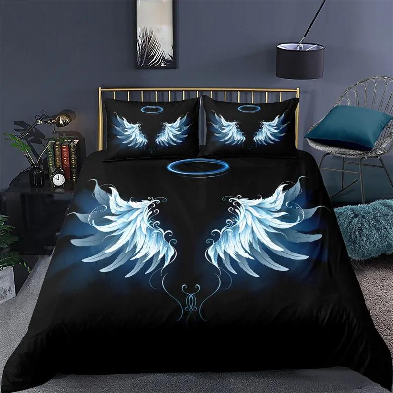 Engel Flügel Bettbezug King Queen Größe Abstrakt Cartoon Kunst Druck Bettwäsche Set Jugend Fantasy Magie Polyester Steppdecke