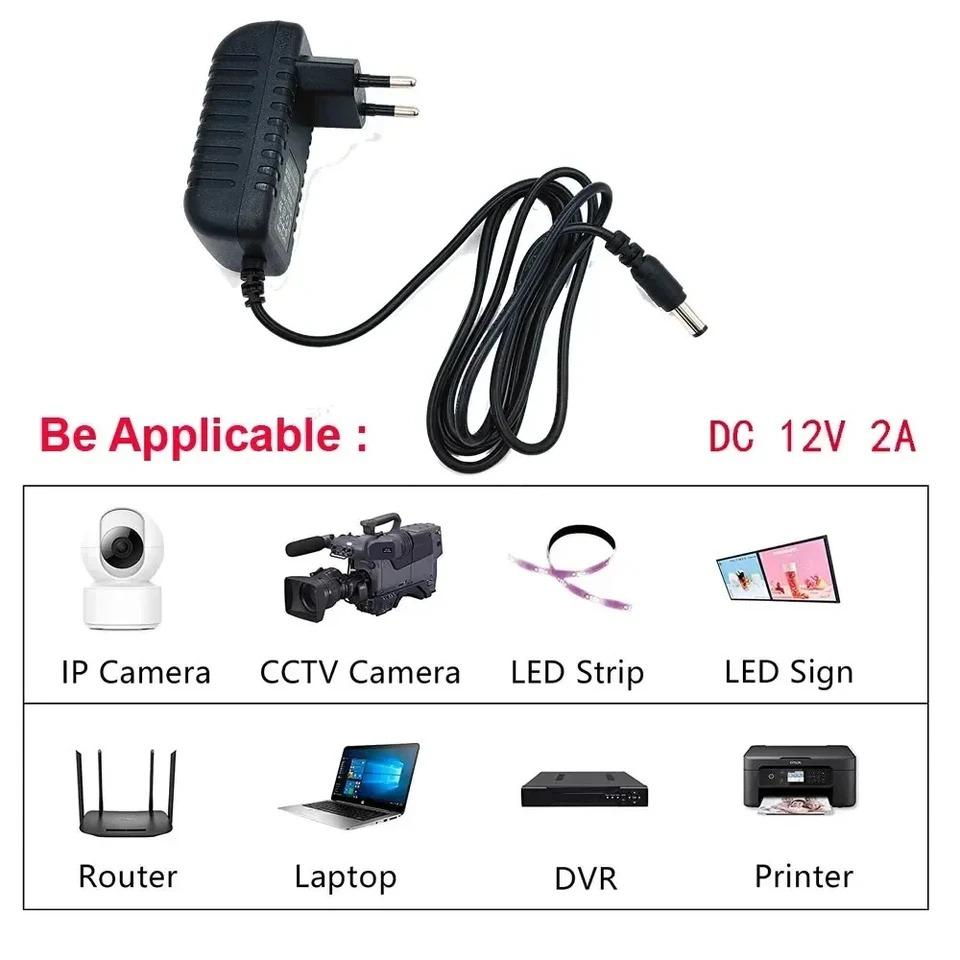 Power Supply AC 110-220V DC 12V 2A Universal Power Adapter Supply Charger EU US Adapter with LED Light for Camera Monitor