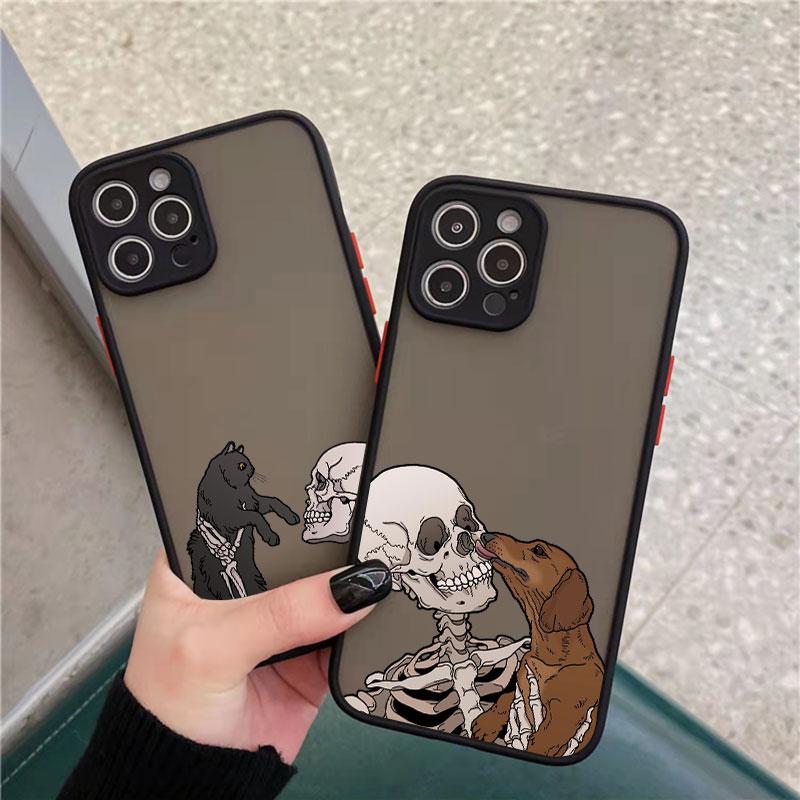 Luxury Funny Cute Skeleton Skull Cat Case for iPhone X XS XR 16 15 14 13 12 11 Pro Max SE2 7 8 Plus Shockproof Back Cover Funda