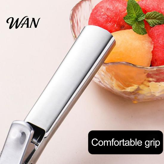 Plating Utensil Ice Cream Fruit Scoop, Stainless Steel Scooper with Trigger Non-Slip Handle, Dessert Spoon Heavy Duty Metal Scoop for Balls