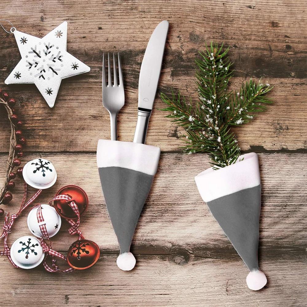 10pcs Non-woven Mini Santa Hat Ornaments Grey Wine Bottle Cover  New Year Festival Gifts