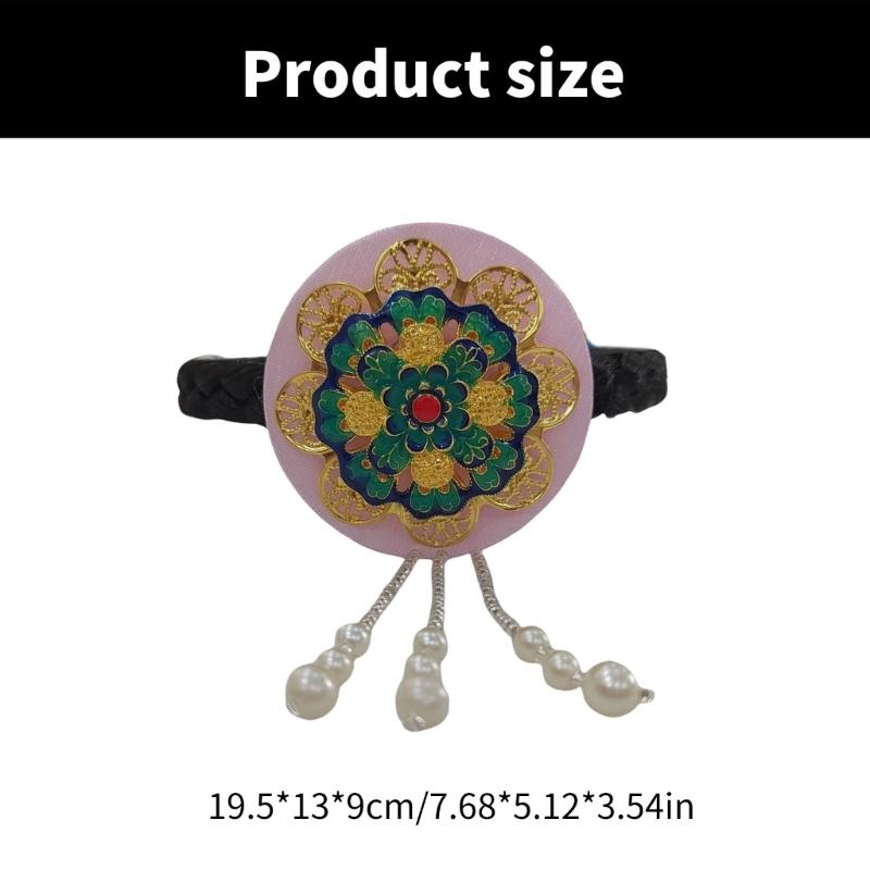 Traditional Korean Hanbok Headband for Women and Girls Blue Glaze and Faux Pearls Hair Hoop Stage Dance Hair Accessory