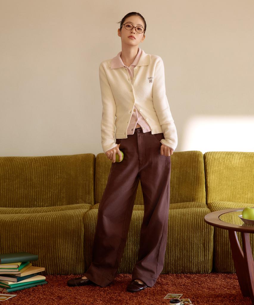 SATUR (W) Herringbone Cotton Pants Brown