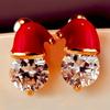 2pcs Sparkling Santa Hat Earrings with Cubic Synthetic Zircon | Festive Red & Golden Holiday Jewelry for Christmas, Halloween