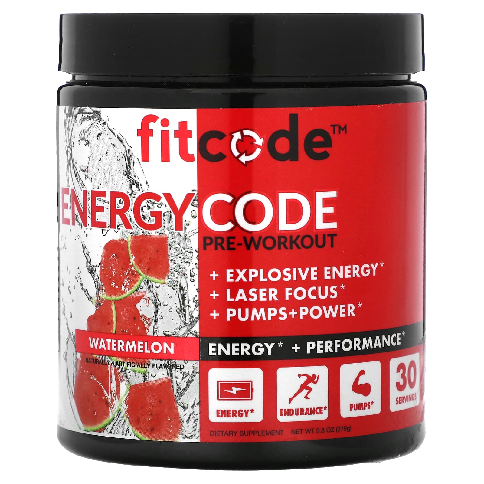

fitcode, Energy Code, pre-workout, watermelon, 279 g (9.8 oz)