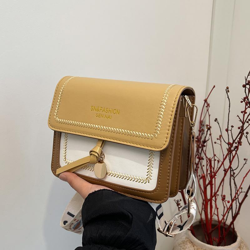 Borsa a Spalla in Ecopelle Street Style, Piccola Borsa a Tracolla Quadrata con Dettagli di Cucitura per Donna