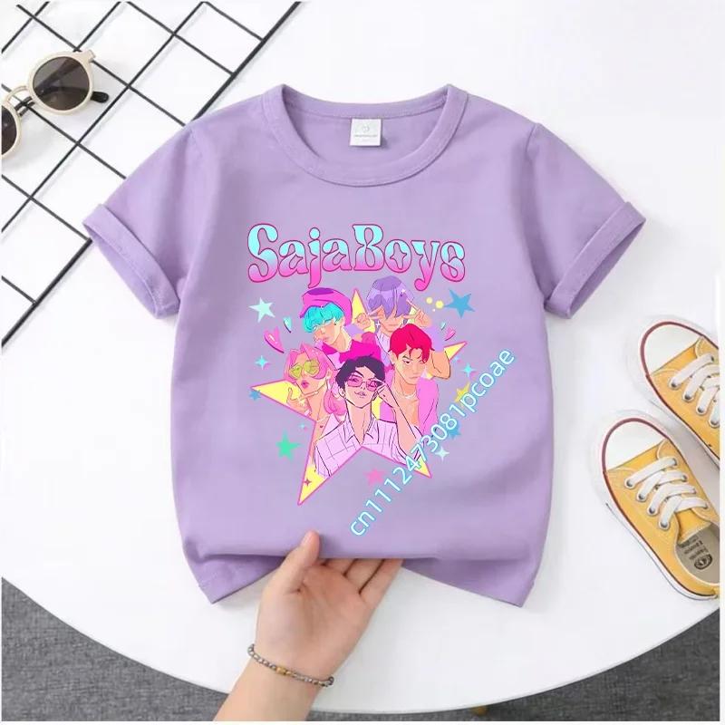 K-pop Demon Hunter Cartoon T-shirt, Summer Polyester T-shirt, Saja Children's Set, Gift, Baby and Children's Clothing for Summer