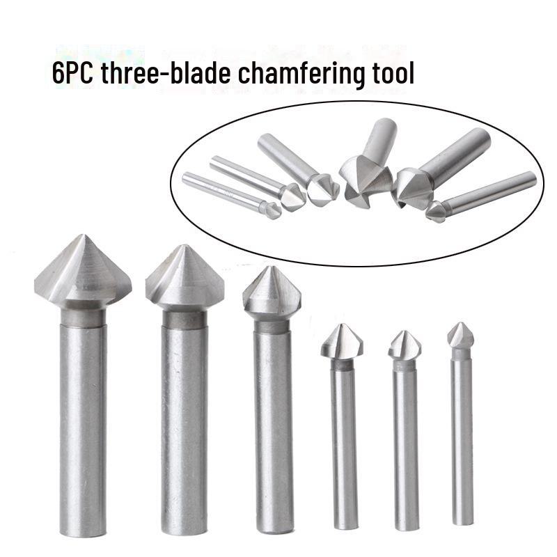Tri-Edge 90° High-Speed Steel Chamfer Tool Set for Woodworking, Milling, and Countersink Drilling.