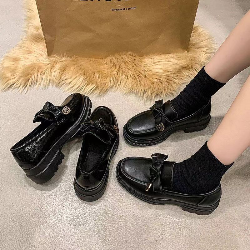 French small fragrant style loafer single shoes women's 2025 spring and autumn new thick-soled British style jk small leather shoes black women's shoe