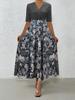 New women's clothing European and American printed medium and long dress splicing temperament commuter v-neck dress