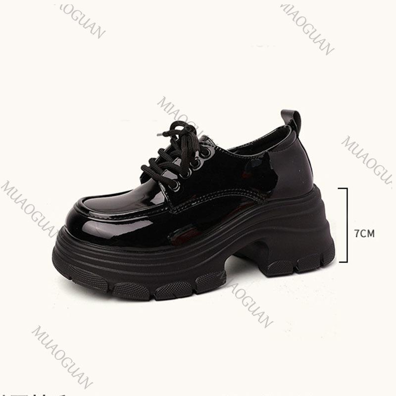 Fashion Fashion British Style Leather Loafers Black Female 2025 Autumn New Thick Bottom High Heel Shoes for Women Platform Lace Up Pumps