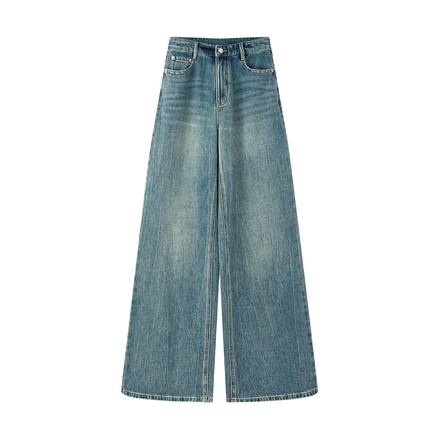

2025 Early Autumn High-Waisted Slimming Retro Straight-Leg Jeans for Women Extra Large джинсовый синий