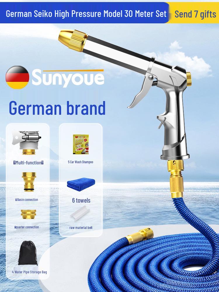 High-Pressure Car Wash Water Gun with Telescopic Hose and Powerful Nozzle for Home Use