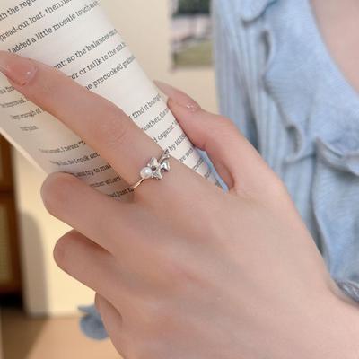 S925 Sterling Silber 18 Karat Vergoldeter Perlenring, Damen Kaltstil Kleeblatt Hochwertiges Design