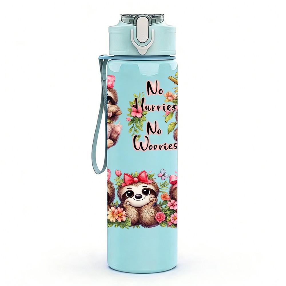 1PC Three Sloth Family Cute Cartoon Print 750ml Color Plastic Sports Water Bottle Leakproof Flip Straw Lid Suitable for Sports Office Home Use