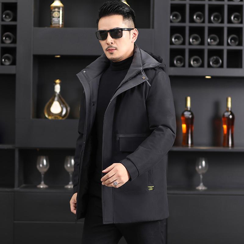 

Новая зимняя куртка-пуховик для мужчин среднего возраста, с капюшоном, 90% белый утиный пух, утолщенный, средней длины, мужская куртка-пуховик 2XL