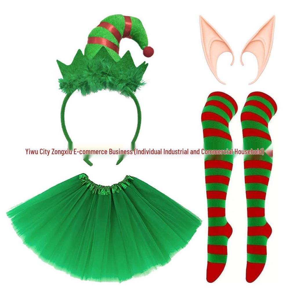 European & American Christmas Elf Headband: Adult Party Hair Accessories & Costume Set, 4-Piece