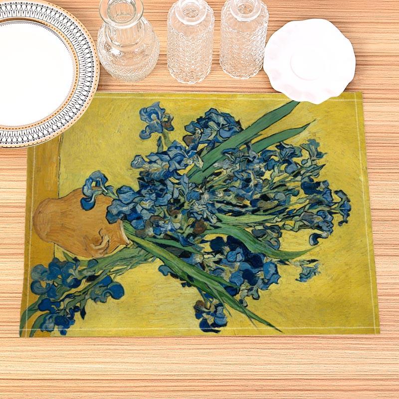 Van Gogh Painting Print Linen Dining Table Mats Kitchen Placemat 30X45cm Coasters Pads Bowl Cup Mat