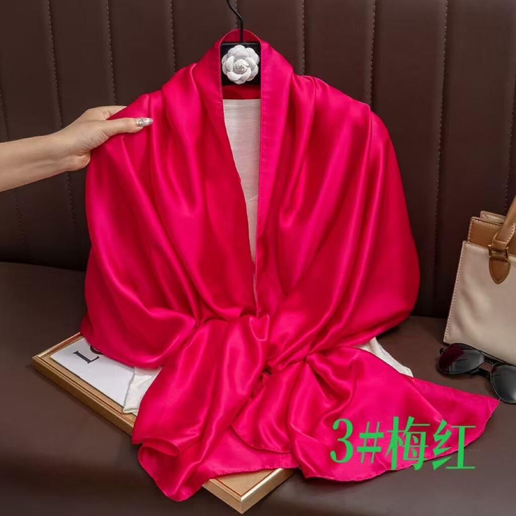 Universal in all seasons, solid-color simulated silk scarf for women, small neck decoration, versatile for women, long silk scarf, shawl for women