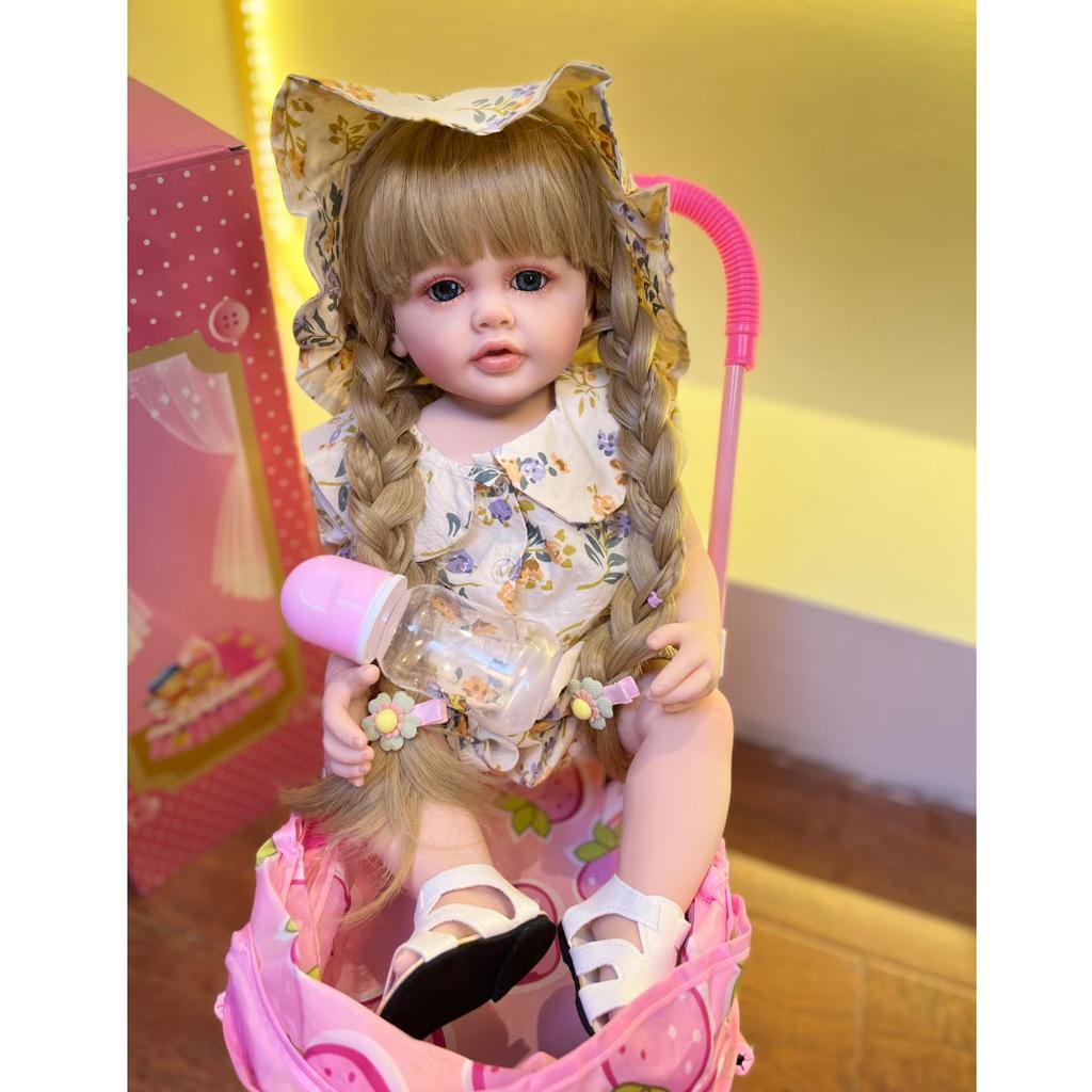 BZDOLL 55 CM Full Silicone Body Reborn Baby Blonde Hair Girl 22 Inch Realistic Doll Toy Princess Toddler Bebe