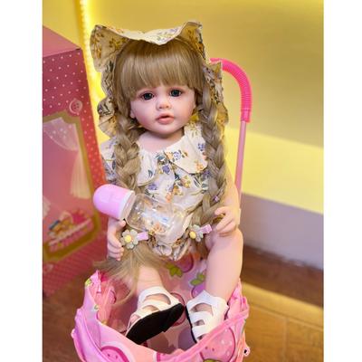 BZDOLL 55 ס"מ מלא סיליקון גוף Reborn תינוק שיער בלונדיני ילדה 22 אינץ' ריאליסטי בובה צעצוע נסיכת פעוט Bebe