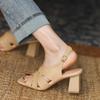 Fashion 2025 Elegant Women Genuine Leather Sandals Thick High Heels Buckles Office Shoes Woman Summer Comfort Sandals Pumps Women Heel