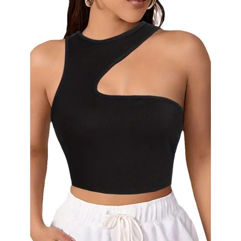 Solid Color round Neck Neck Sleeveless Top Pure Color round Neck Slim Fit Sleeveless Top Women