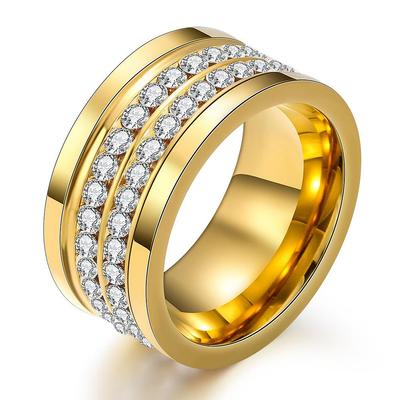 European & American Double Row Rhinestone Titanium Steel Ring - Versatile 10MM Stainless Steel Women's Fashion