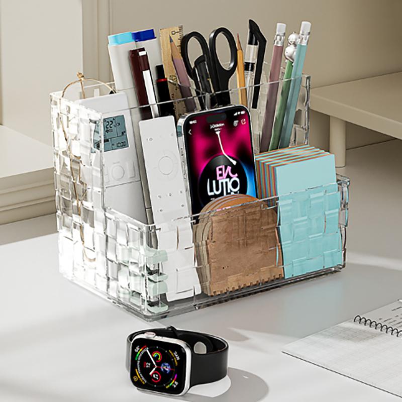 Light Luxury Transparent Desktop Storage Box Multi-Grid Makeup Organizer Box Large Capacity Cosmetics Box Remote Control Holder