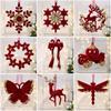 New Red Xmas Tree Ornament Bowknot Flower Wreath Christmas Tree Pendant Flocked Hanging Hanging Ornaments Party Supplies