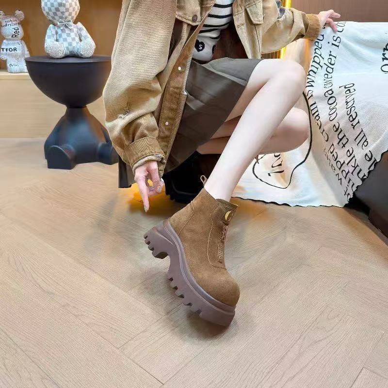 Thick-soled soft leather muffin Martin boots autumn and winter new heightening casual boots